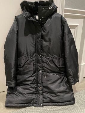YVES SALOMON Army Duck Down and Mink Hooded Parka, 34 FR, Black, Made in France